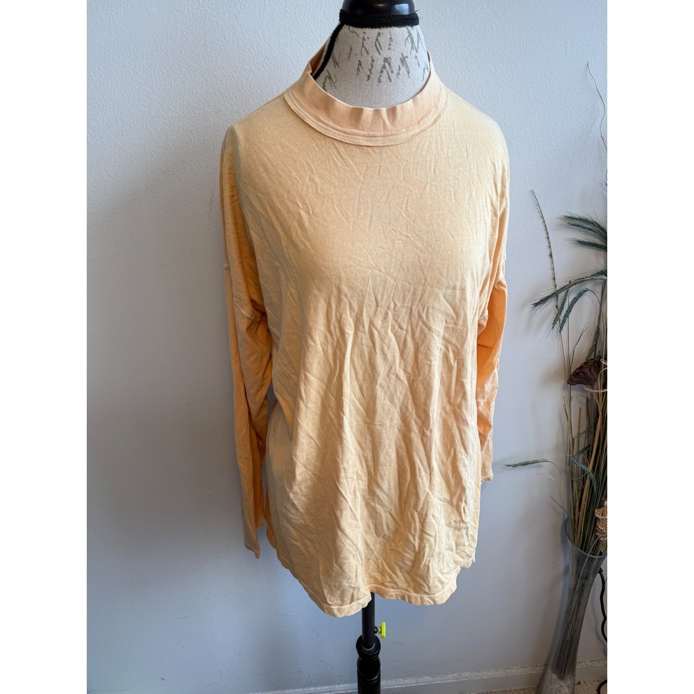 We The Free Free People Womens Peach Mock Neck Long Sleeve Oversized Tee Large